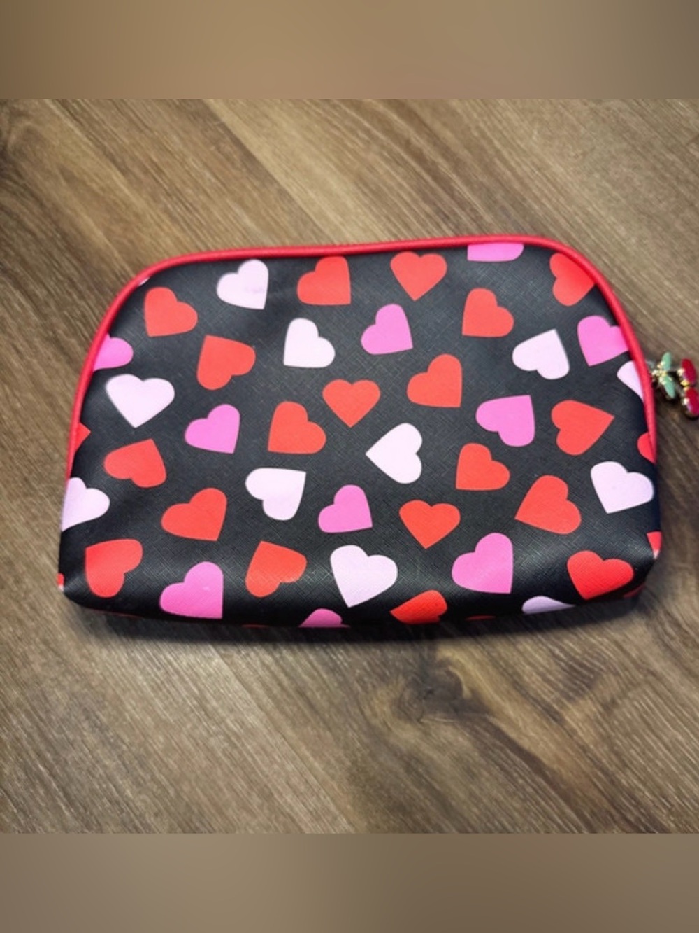 Heart Print Black Cosmetic Bag - Pink & Red Hearts